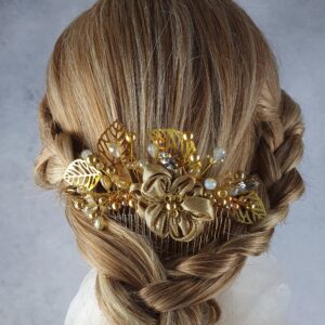 Handgemaakte Bruidskam met Parels en Druppelstenen - Elegant Haaraccessoire voor Bruiloften, Gasten en Feesten, Goudkleurige Metalen Kam