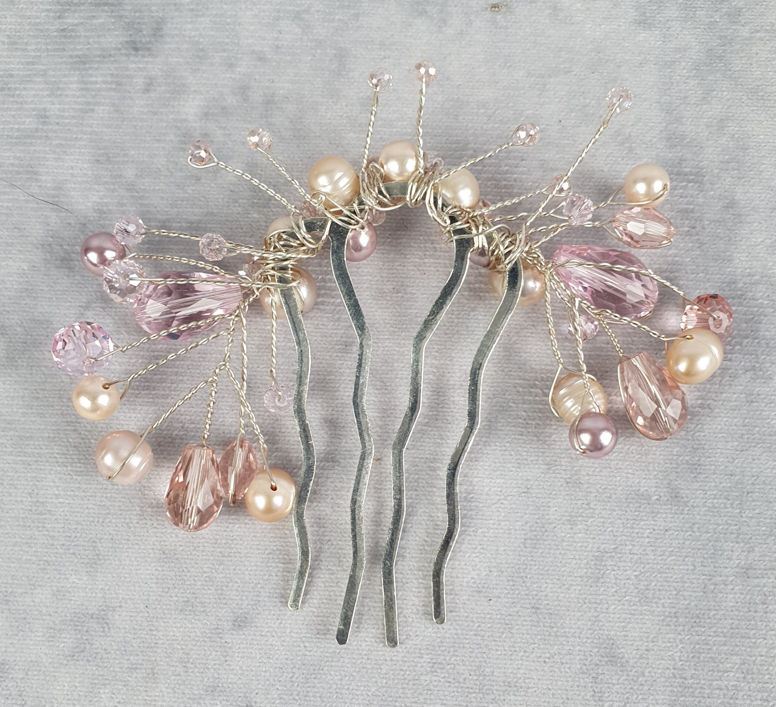 Handgemaakte bruidskam met zoetwaterparels -Elegante haaraccessoire voor bruiloften, fujiyuan metalen kam, gasten en partijen - Afbeelding 3