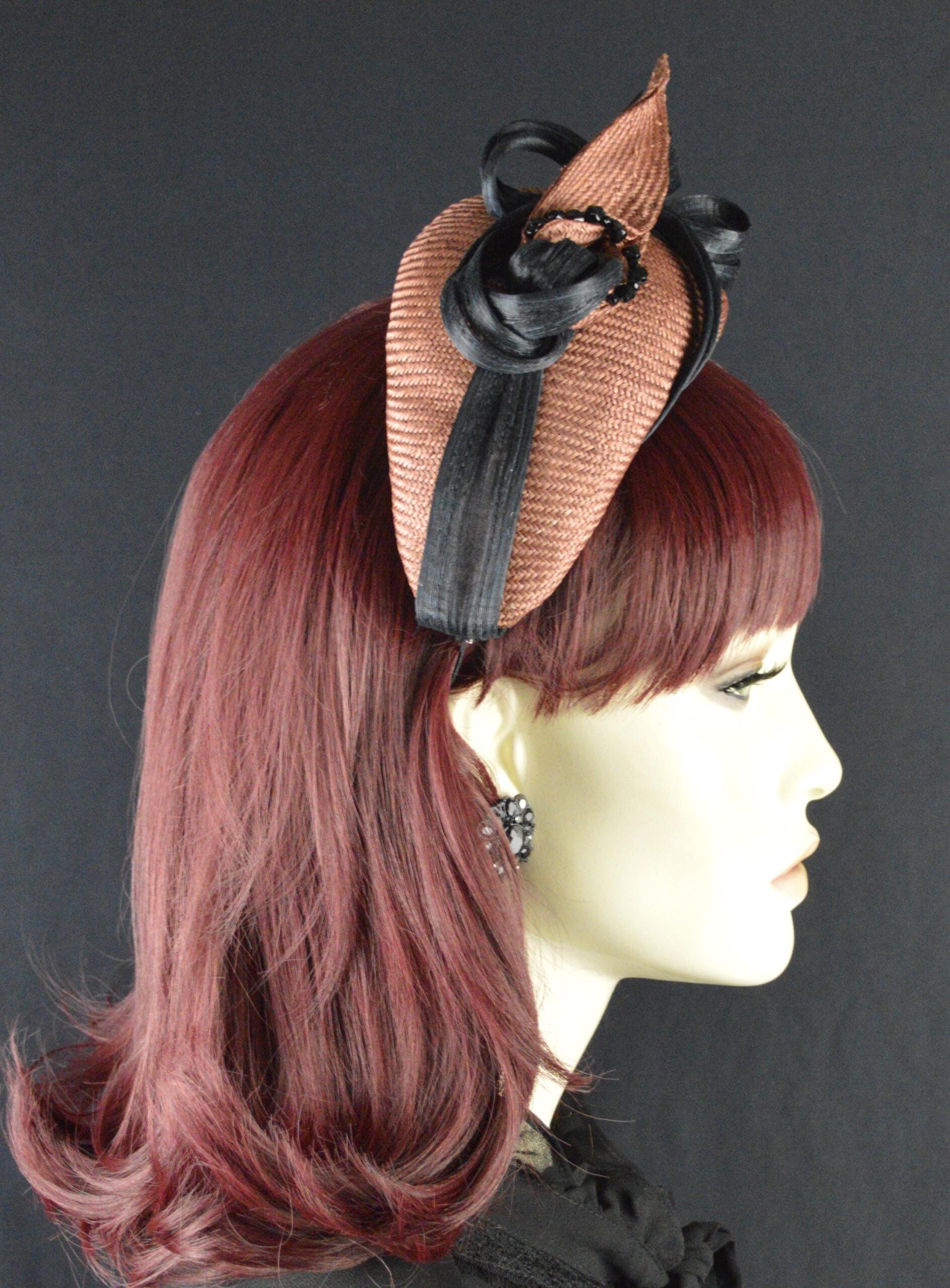 Hoofdband handgemaakte parasisal, bronskleur met zwart, abaca zijden hoofdband, unieke diadeem, dameshoofdband, speciale evenementen. - Afbeelding 5
